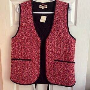 Free People Quilted Floral Vest in Red and Black